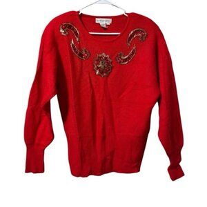 Outlander Women Size Medium Beaded Sweater  Lambs‎ Wool Angora Hair Classic VTG